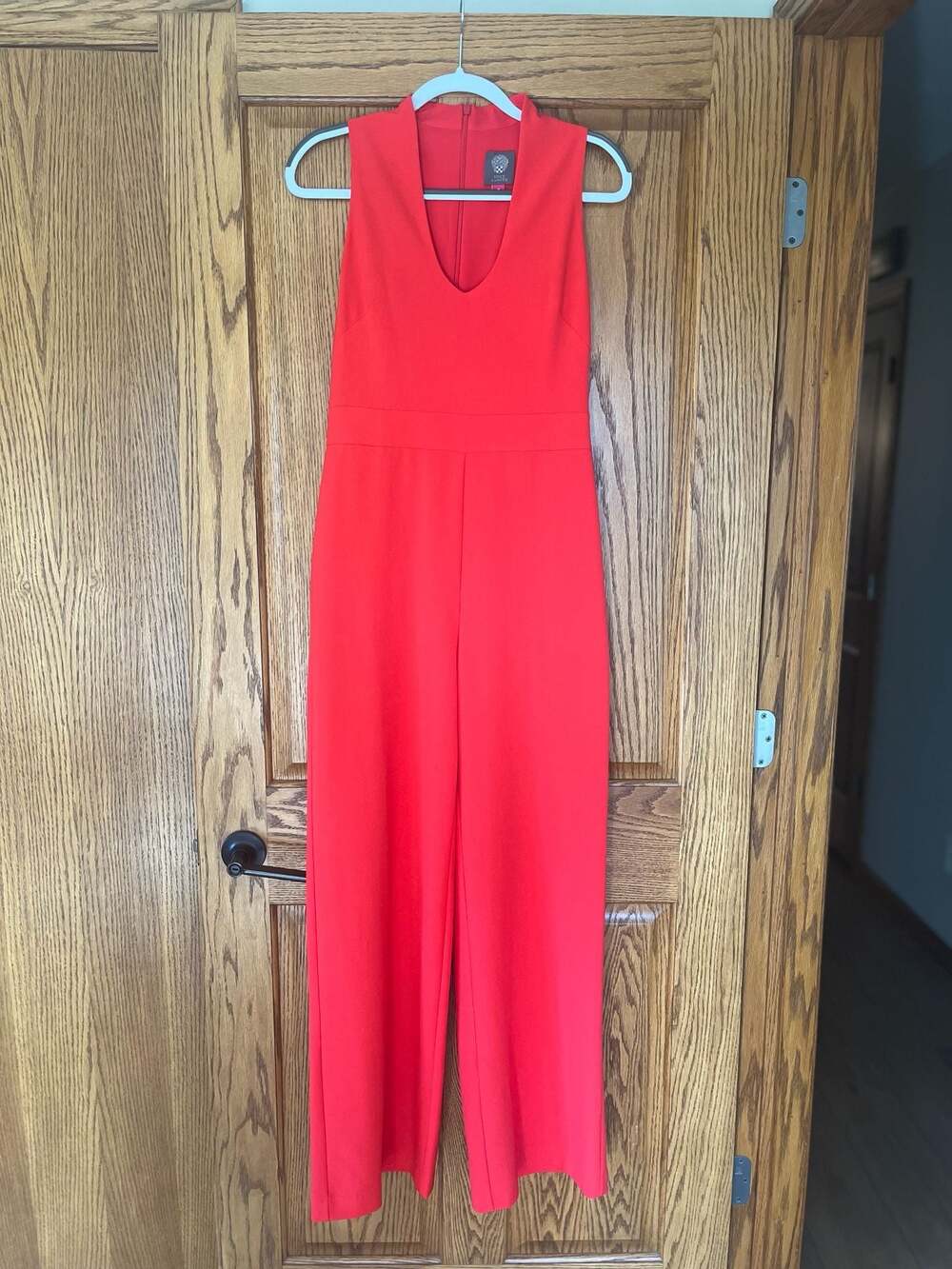 Vince Camuto Sleeveless Wide-Leg Crepe Jumpsuit in Red
